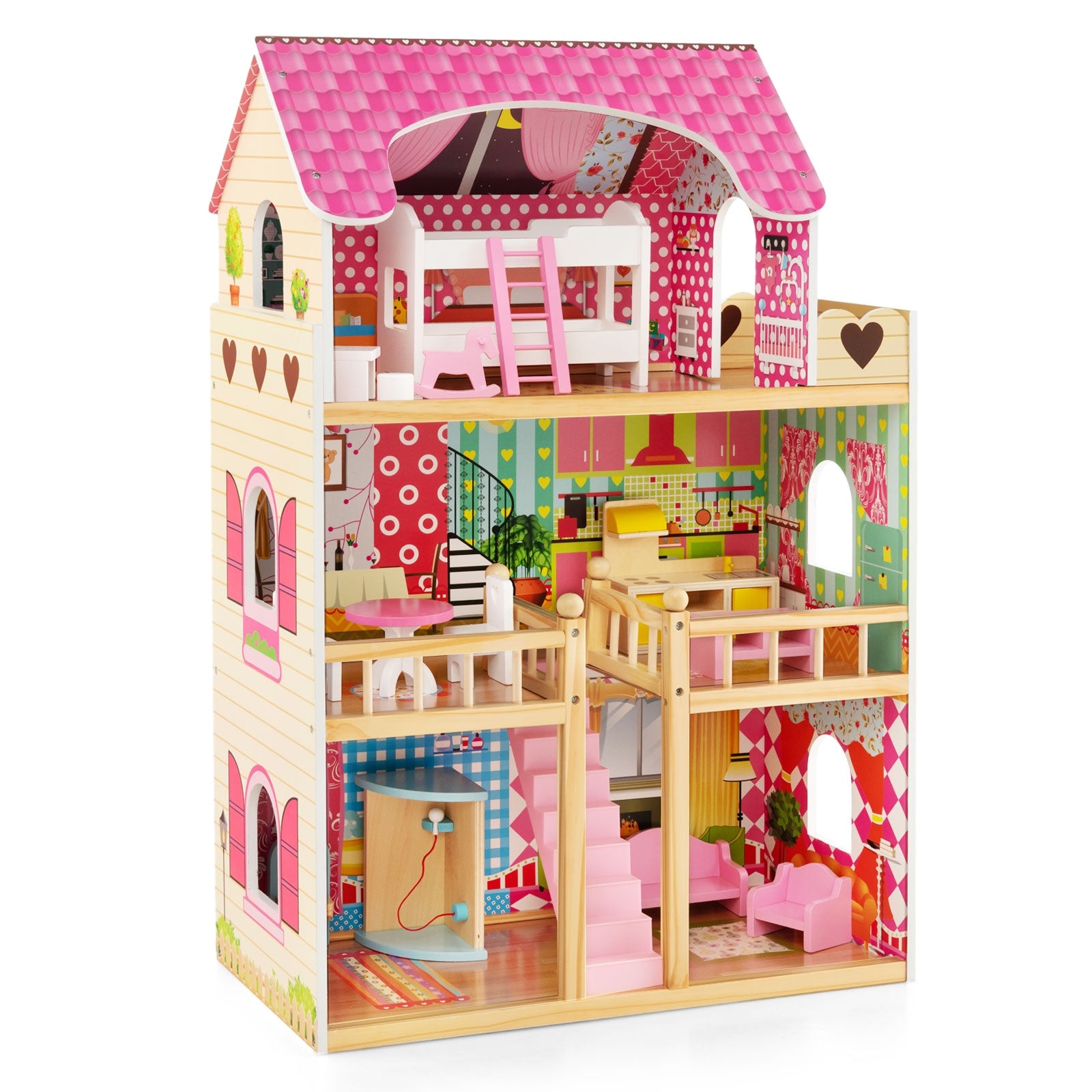 Doll House Playset, 3 Stories, 6 Rooms, 15 Furniture Pieces, Pink Play Tents & Playhouse at Gallery Canada