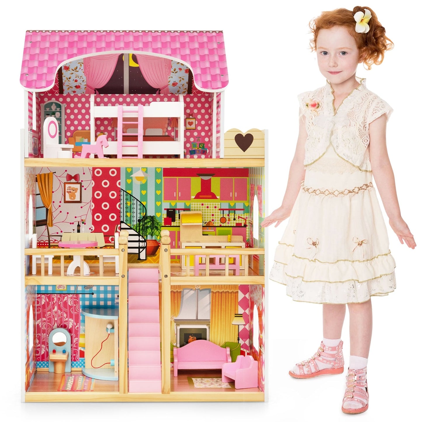 Doll House Playset, 3 Stories, 6 Rooms, 15 Furniture Pieces, Pink Play Tents & Playhouse at Gallery Canada