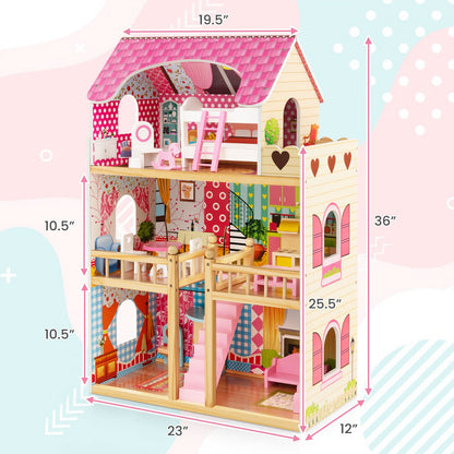 Doll House Playset, 3 Stories, 6 Rooms, 15 Furniture Pieces, Pink Play Tents & Playhouse at Gallery Canada