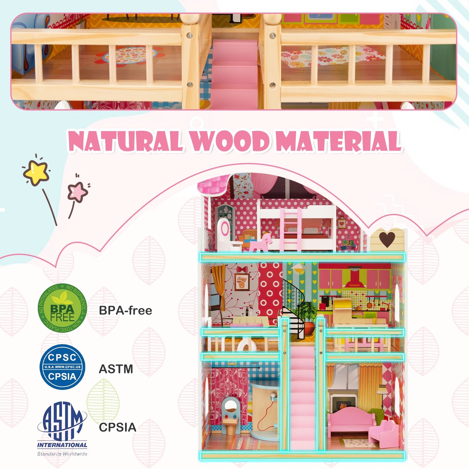 Doll House Playset, 3 Stories, 6 Rooms, 15 Furniture Pieces, Pink Play Tents & Playhouse at Gallery Canada