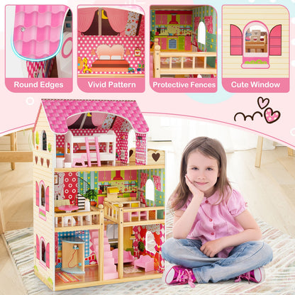 Doll House Playset, 3 Stories, 6 Rooms, 15 Furniture Pieces, Pink Play Tents & Playhouse at Gallery Canada