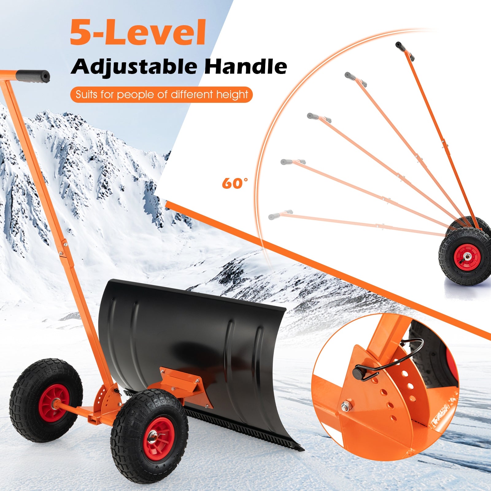 29 Inch Snow Pusher, For Driveway, Orange Snow Removal at Gallery Canada
