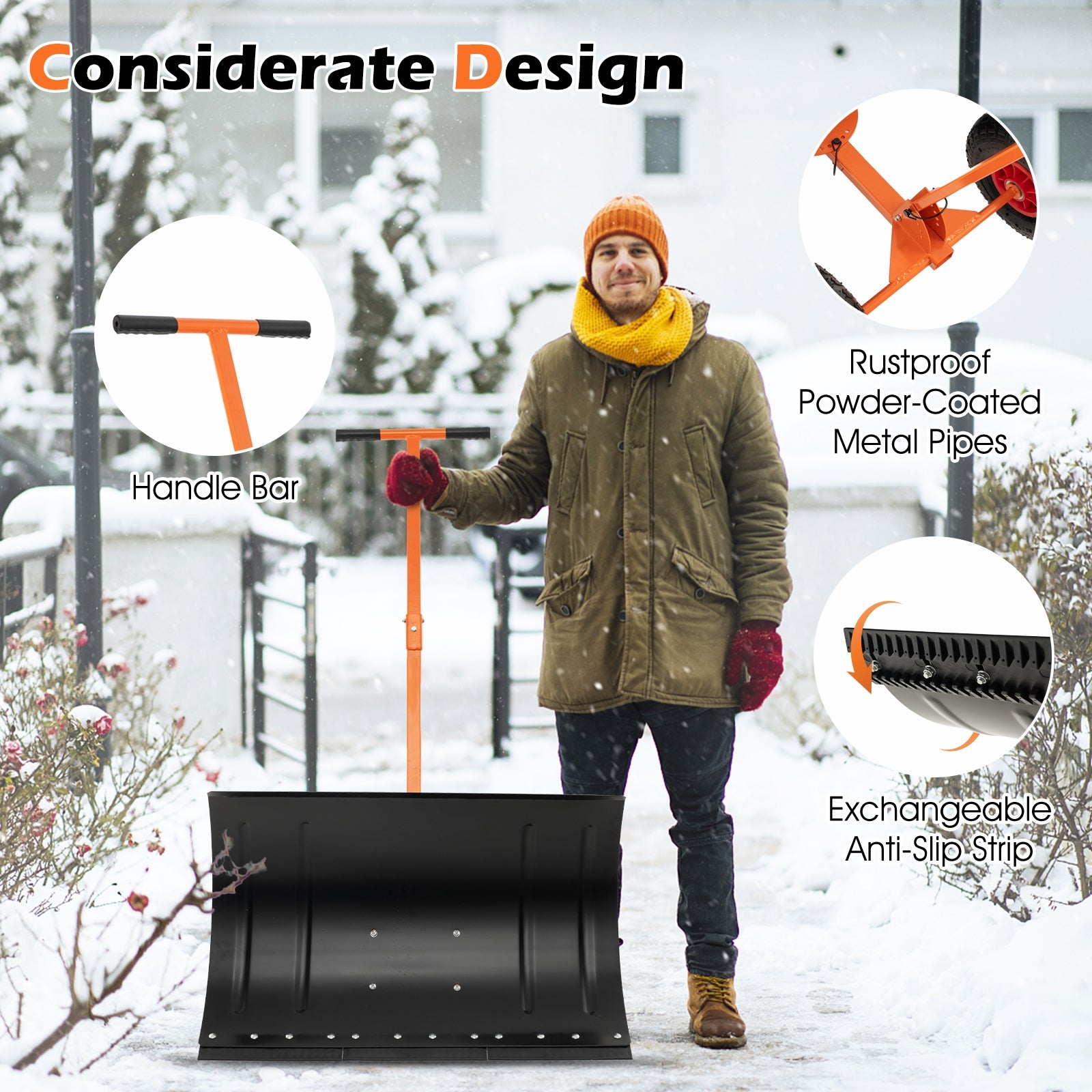 29 Inch Snow Pusher, For Driveway, Orange Snow Removal at Gallery Canada