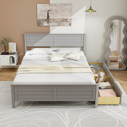 Full Size Bed Frame With Storage Drawers, Solid Wood Headboard, Gray Simple Bed Frame at Gallery Canada