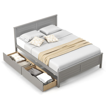 Full Size Bed Frame With Storage Drawers, Solid Wood Headboard, Gray Simple Bed Frame Gray at Gallery Canada