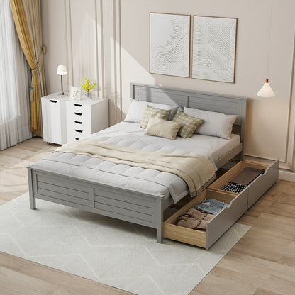 Full Size Bed Frame With Storage Drawers, Solid Wood Headboard, Gray Simple Bed Frame at Gallery Canada