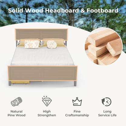 Full Size Bed Frame With Storage Drawers, Solid Wood Headboard, Gray Simple Bed Frame at Gallery Canada