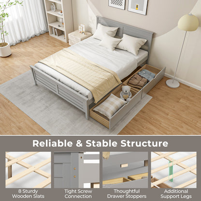 Full Size Bed Frame With Storage Drawers, Solid Wood Headboard, Gray Simple Bed Frame at Gallery Canada