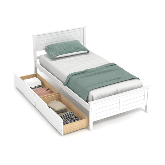 Twin Size Bed Frame With Storage Drawers, White Trundle Bed Frame White at Gallery Canada