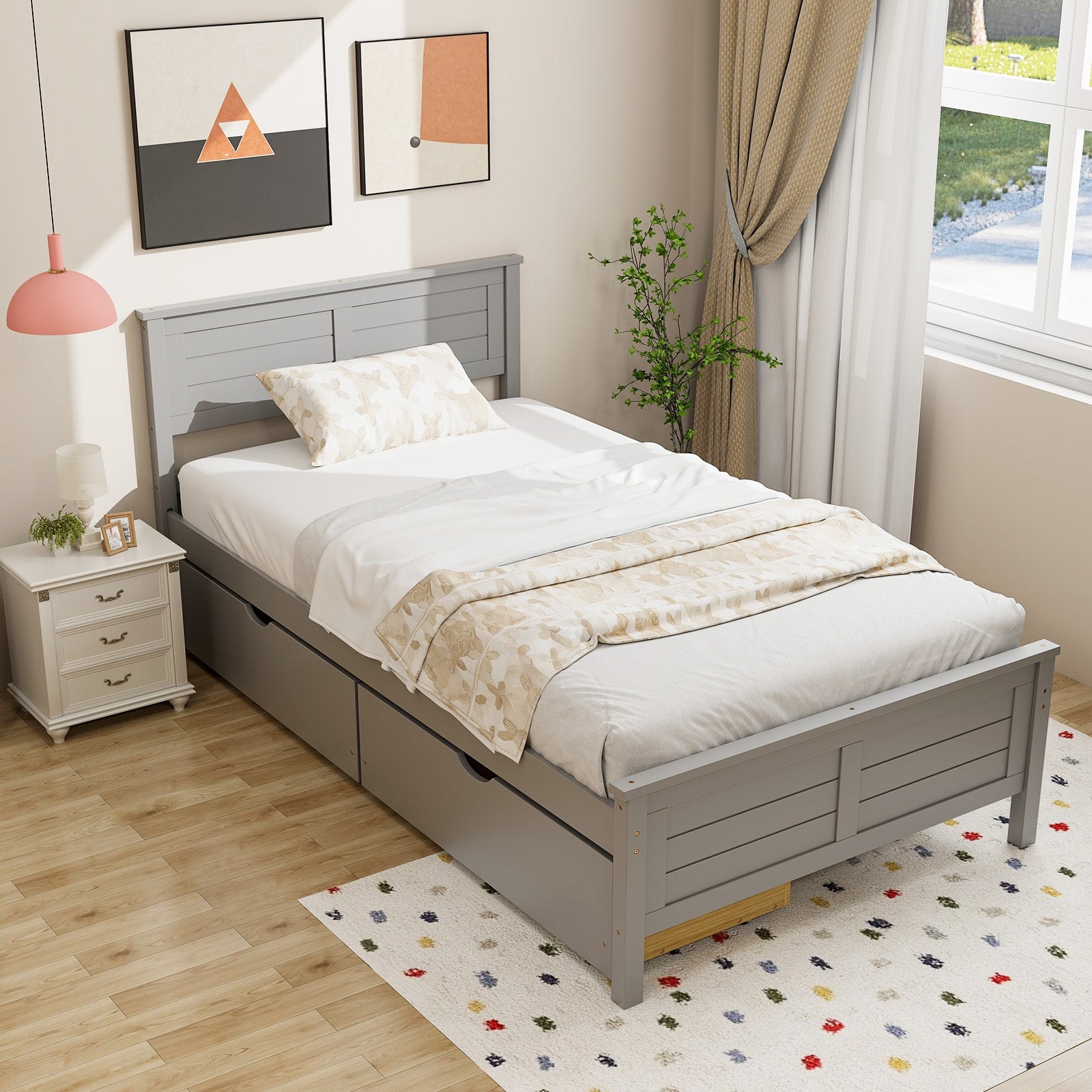 Twin Size Bed Frame With Storage Drawers, Gray Trundle Bed Frame at Gallery Canada
