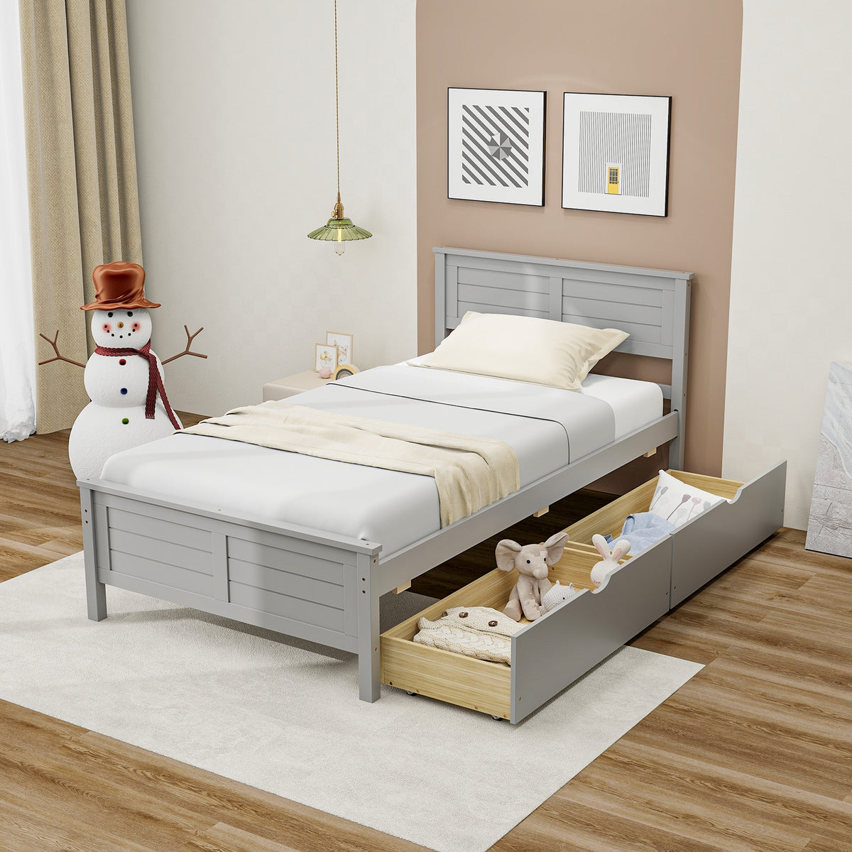 Twin Size Bed Frame With Storage Drawers, Gray Trundle Bed Frame at Gallery Canada