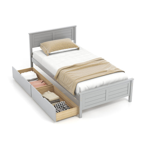 Twin Size Bed Frame With Storage Drawers, Gray