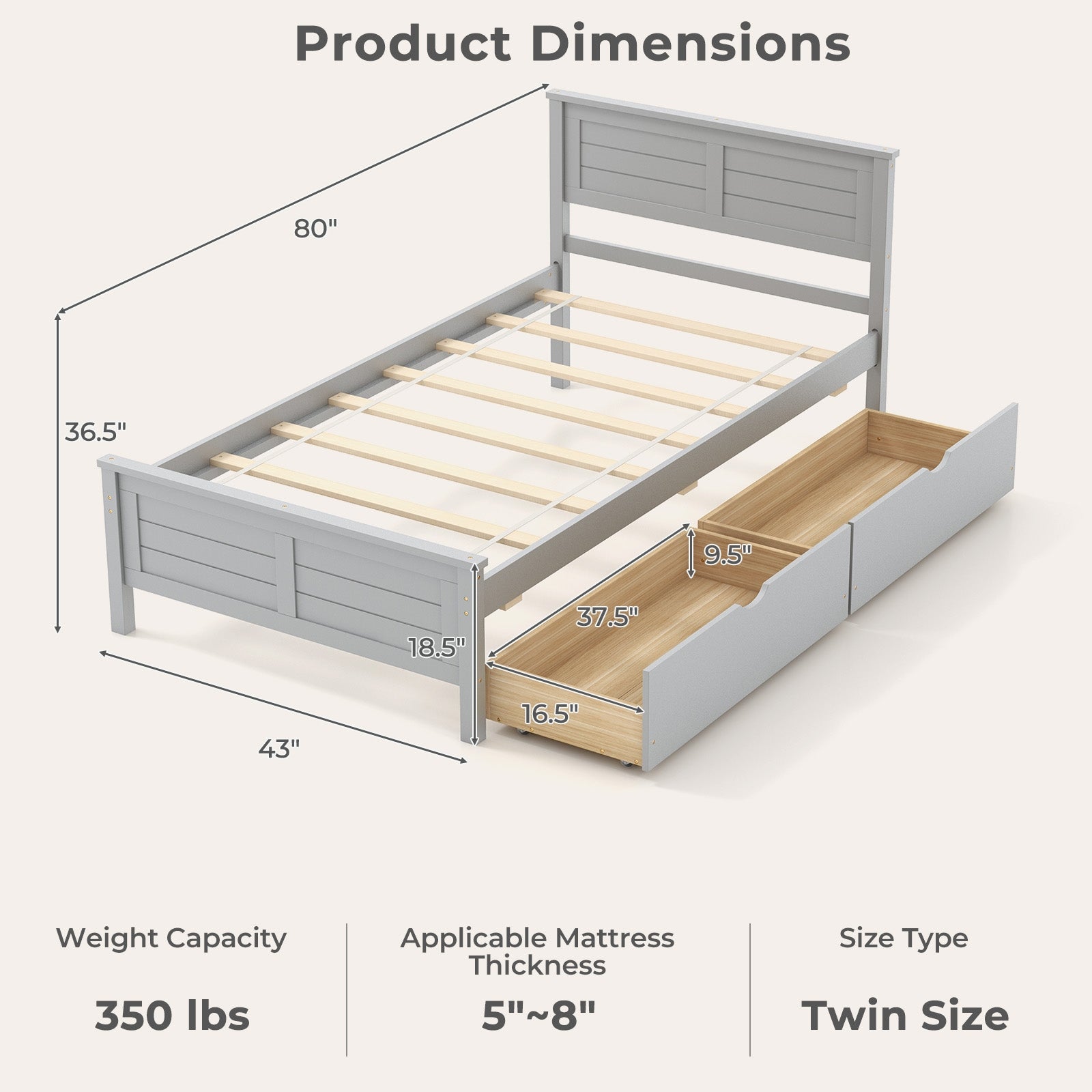 Twin Size Bed Frame With Storage Drawers, Gray Trundle Bed Frame at Gallery Canada
