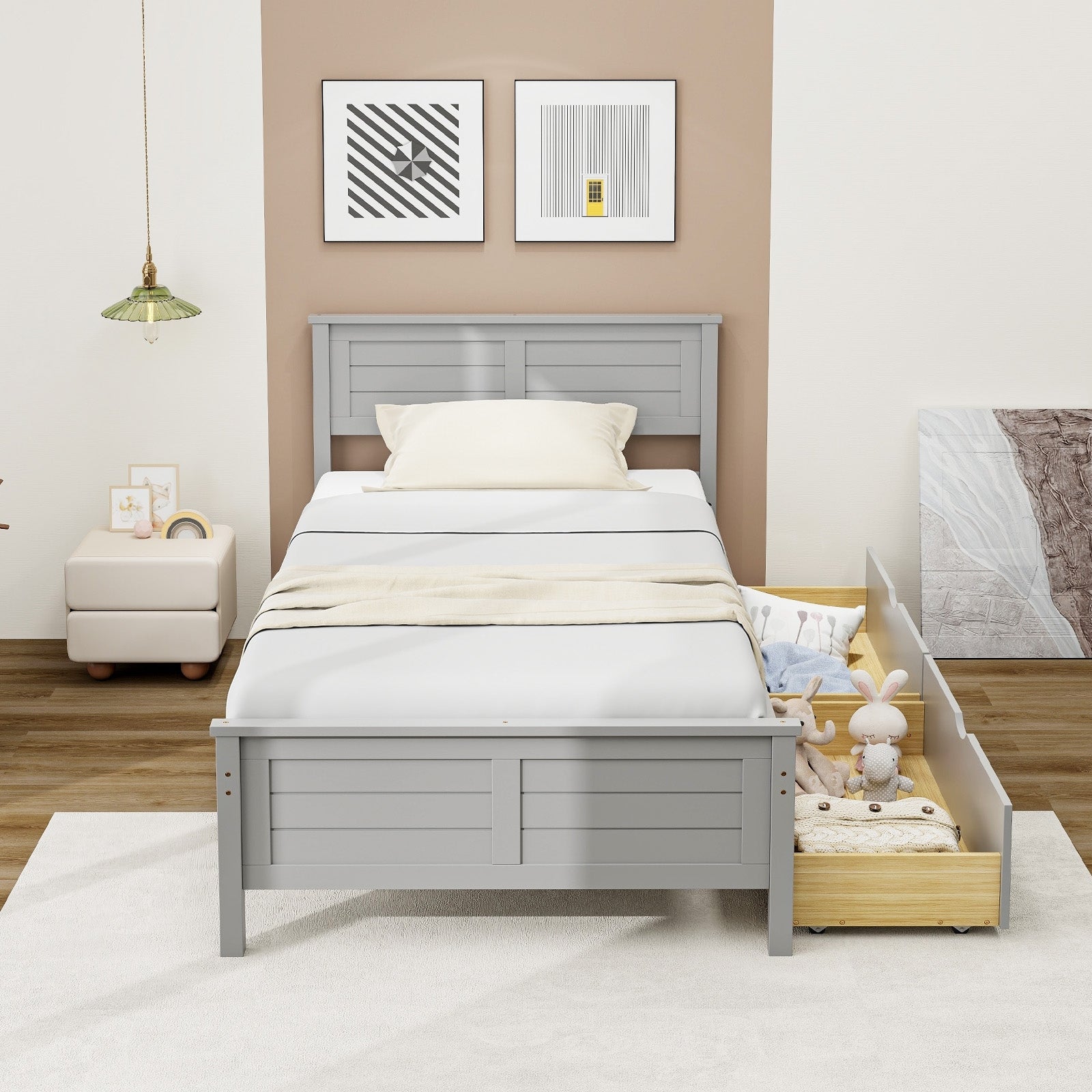 Twin Size Bed Frame With Storage Drawers, Gray Trundle Bed Frame at Gallery Canada