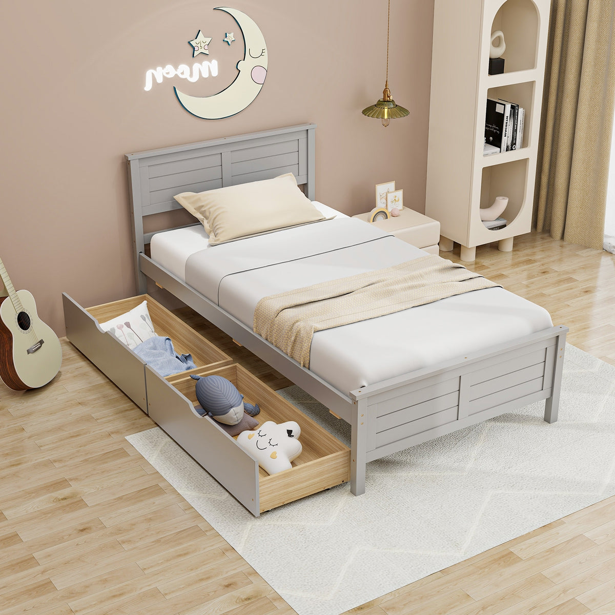 Twin Size Bed Frame With Storage Drawers, Gray Trundle Bed Frame at Gallery Canada