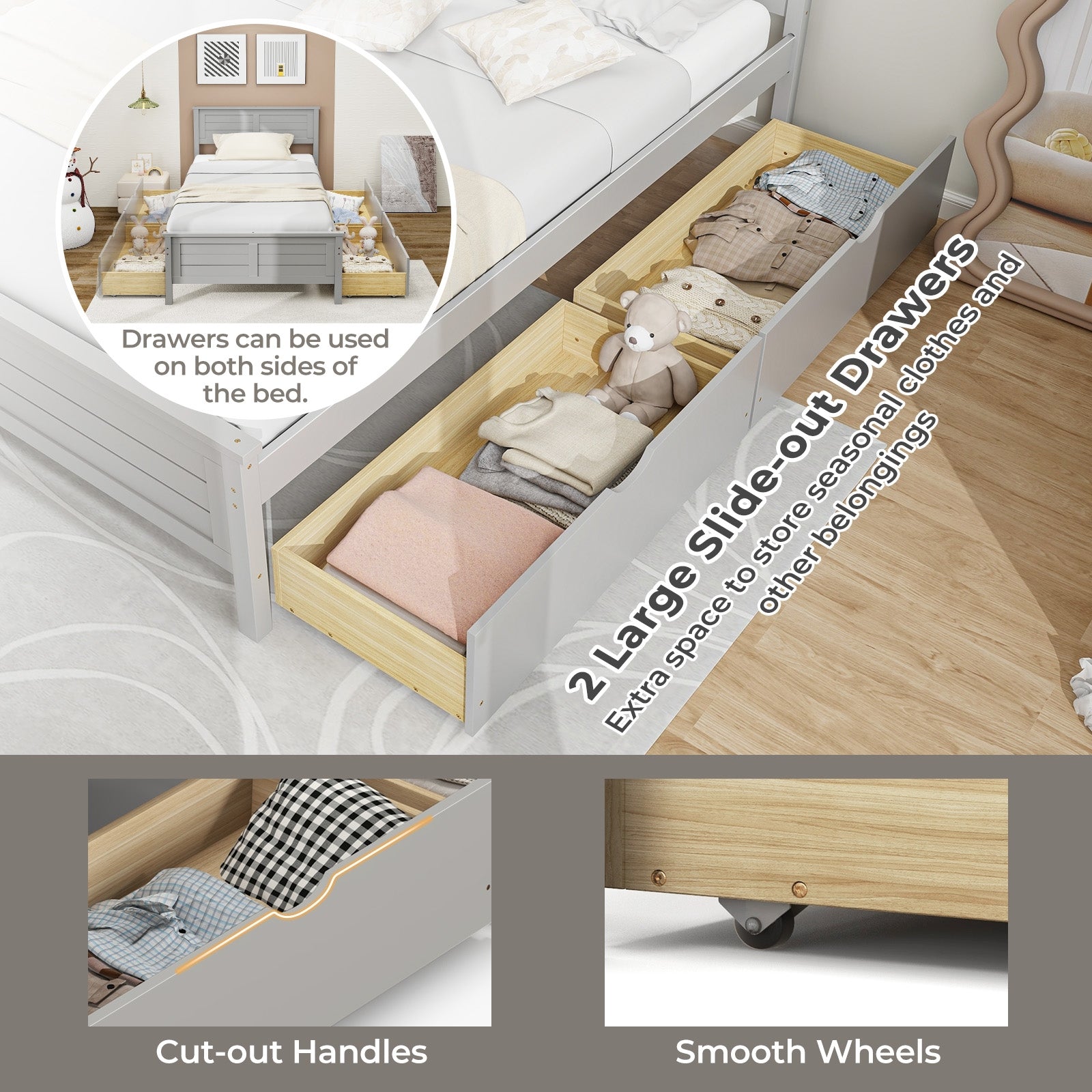 Twin Size Bed Frame With Storage Drawers, Gray Trundle Bed Frame at Gallery Canada