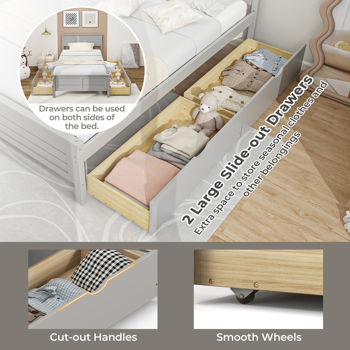 Twin Size Bed Frame With Storage Drawers, Gray Trundle Bed Frame at Gallery Canada