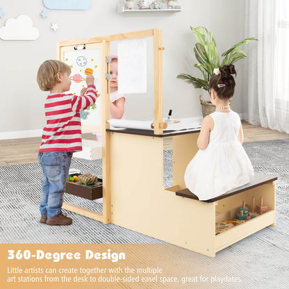 Kids Art Center Wooden Table Bench Set, Brown Kids Table & Chair Sets at Gallery Canada