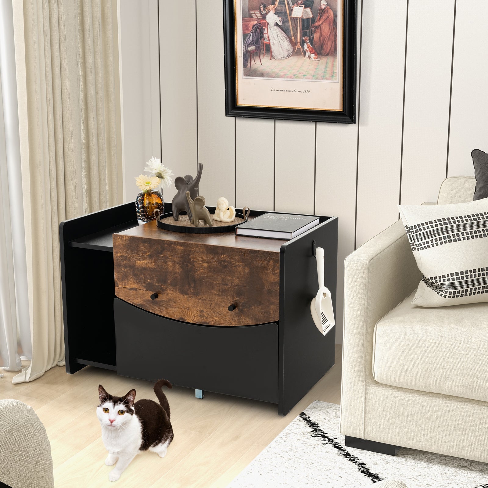 Cat Litter Box Enclosure With Pull-Out Drawer, Black Cat Houses at Gallery Canada