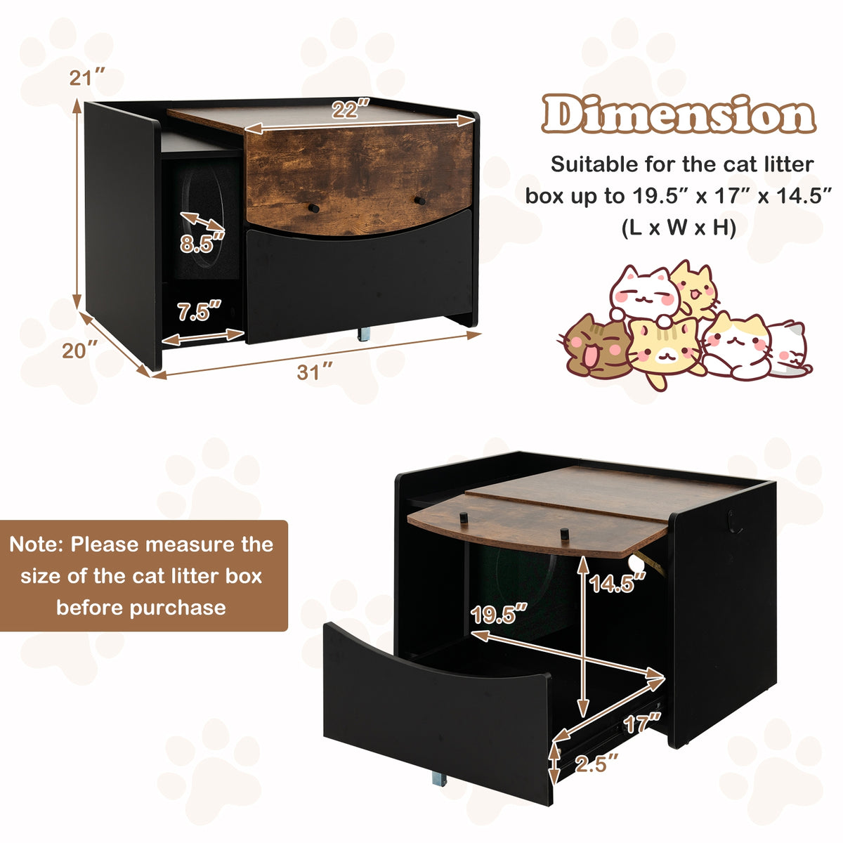 Cat Litter Box Enclosure With Pull-Out Drawer, Black Cat Houses at Gallery Canada