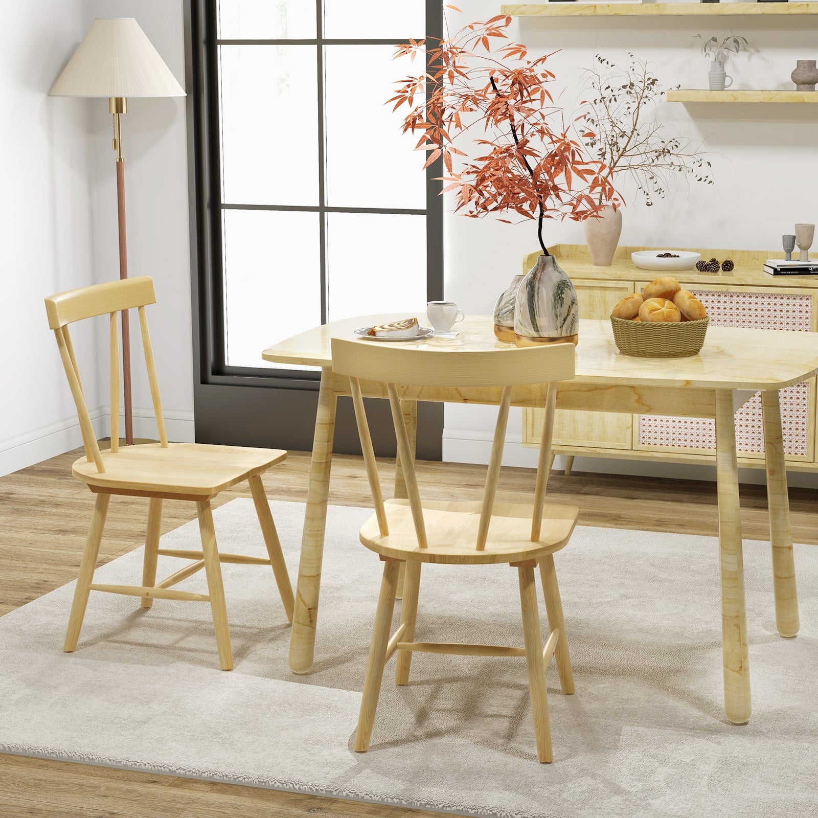 Windsor Style Armless Chairs, Solid Rubber Wood Frame, Natural Chairs at Gallery Canada