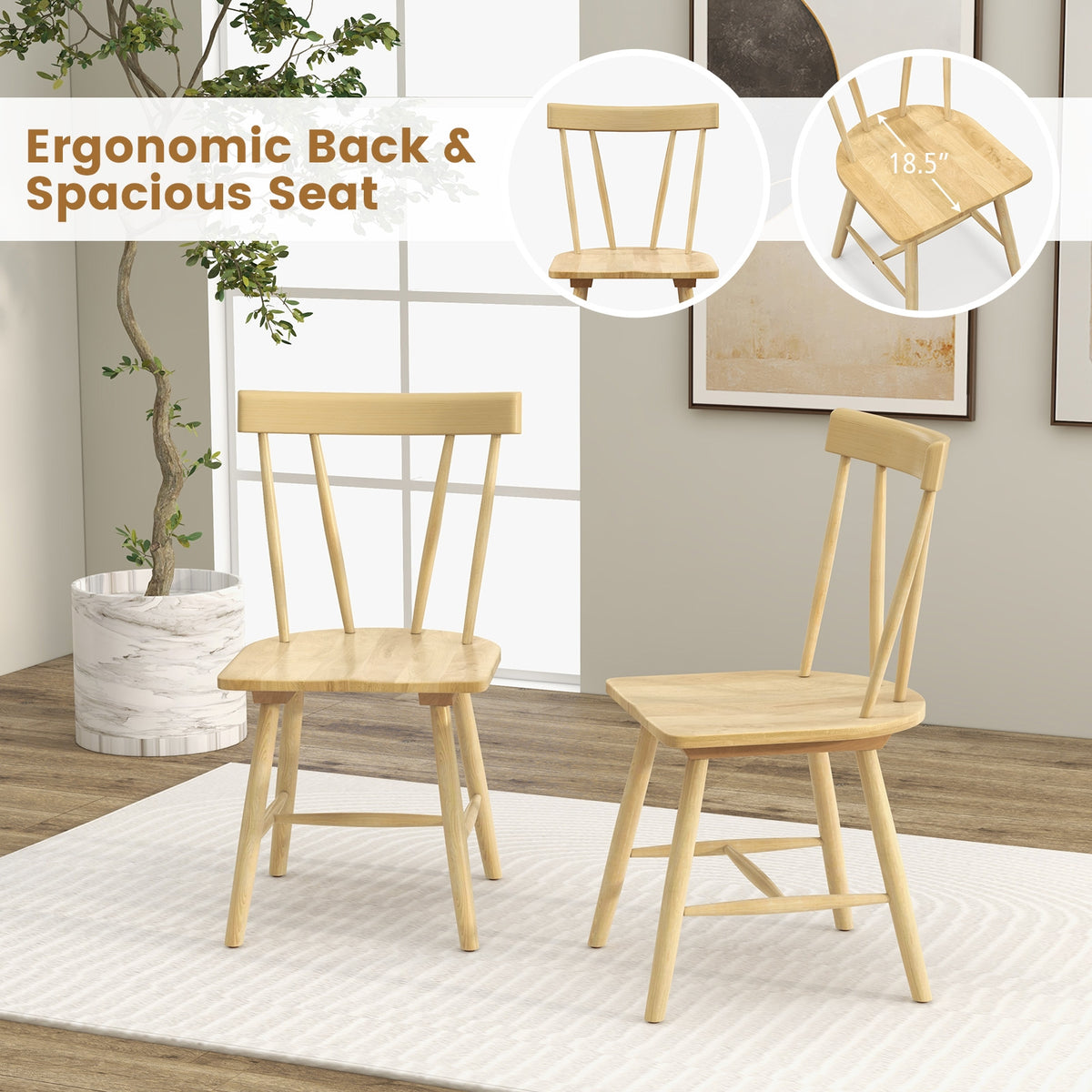 Windsor Style Armless Chairs, Solid Rubber Wood Frame, Natural Chairs at Gallery Canada
