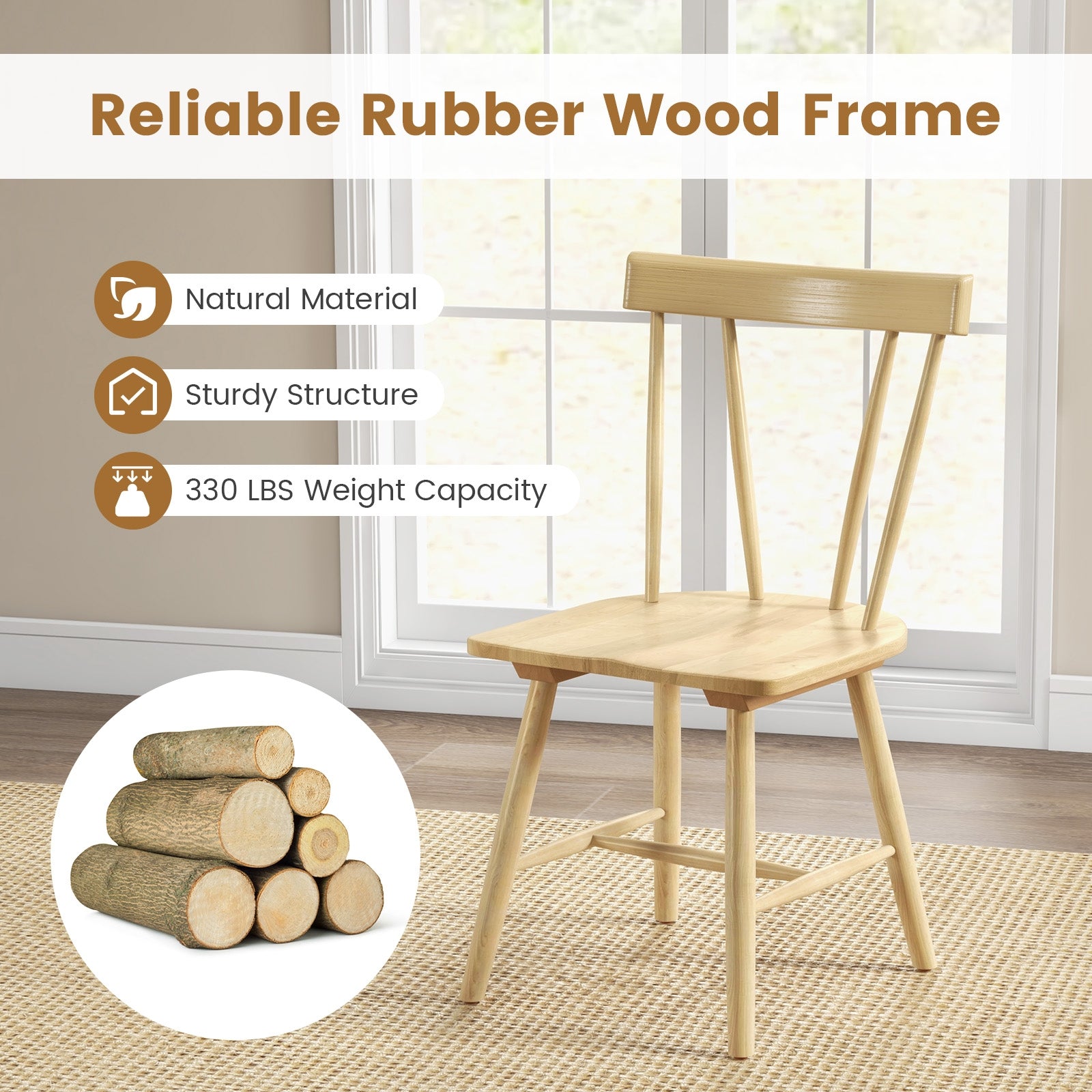 Windsor Style Armless Chairs, Solid Rubber Wood Frame, Natural Chairs at Gallery Canada
