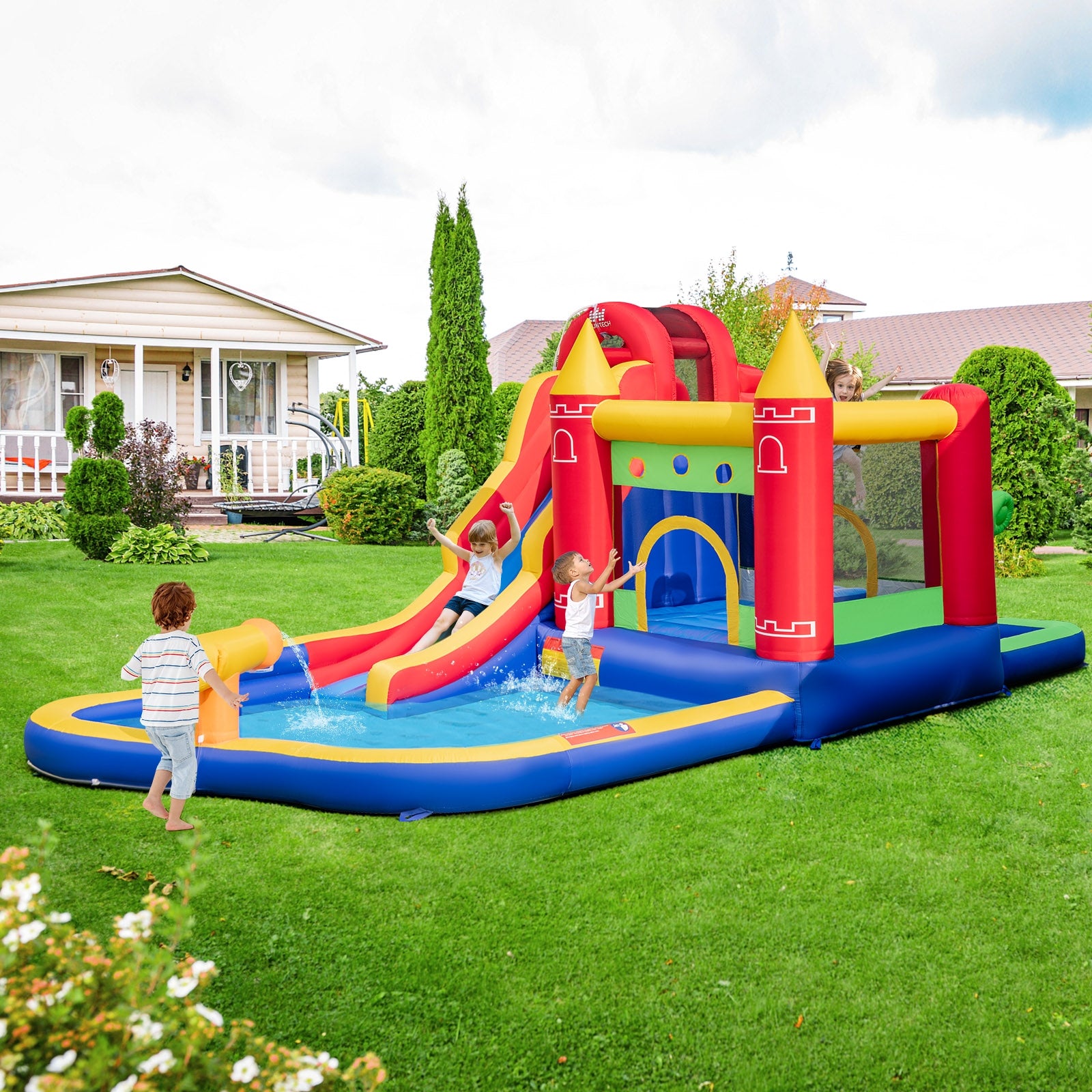 9-in-1 Inflatable Bounce Castle with Water Slide, Splash Pool, Multicolor Bounce House at Gallery Canada