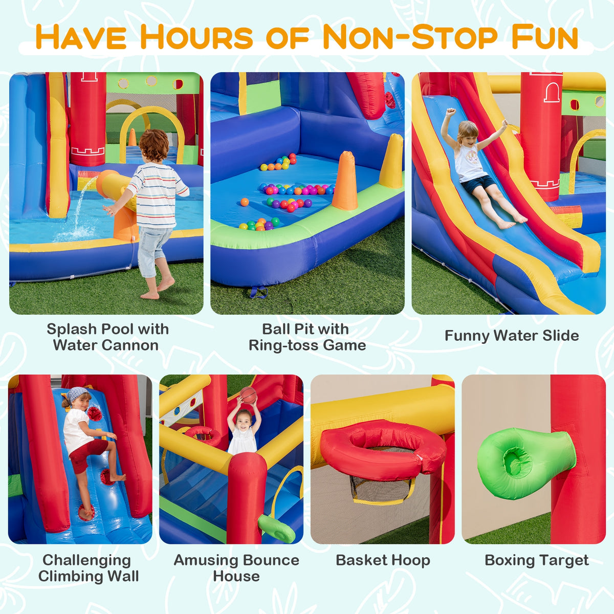 9-in-1 Inflatable Bounce Castle with Water Slide, Splash Pool, Multicolor Bounce House at Gallery Canada