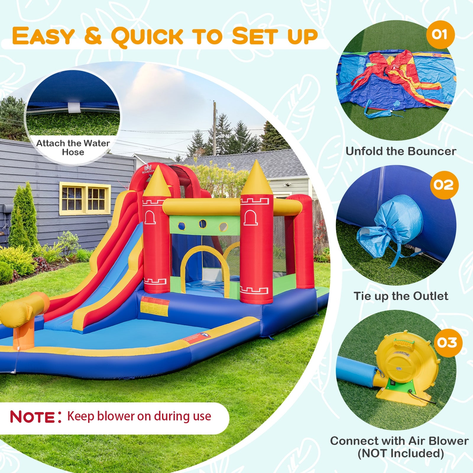 9-in-1 Inflatable Bounce Castle with Water Slide, Splash Pool, Multicolor Bounce House at Gallery Canada