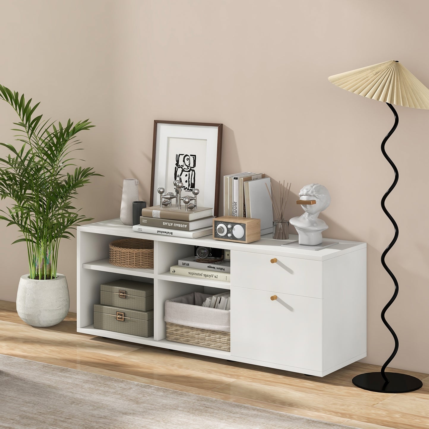 Storage Cabinet TV Console, 2 Drawers 4 Cubes, White Entertainment Centers & TV Stands at Gallery Canada