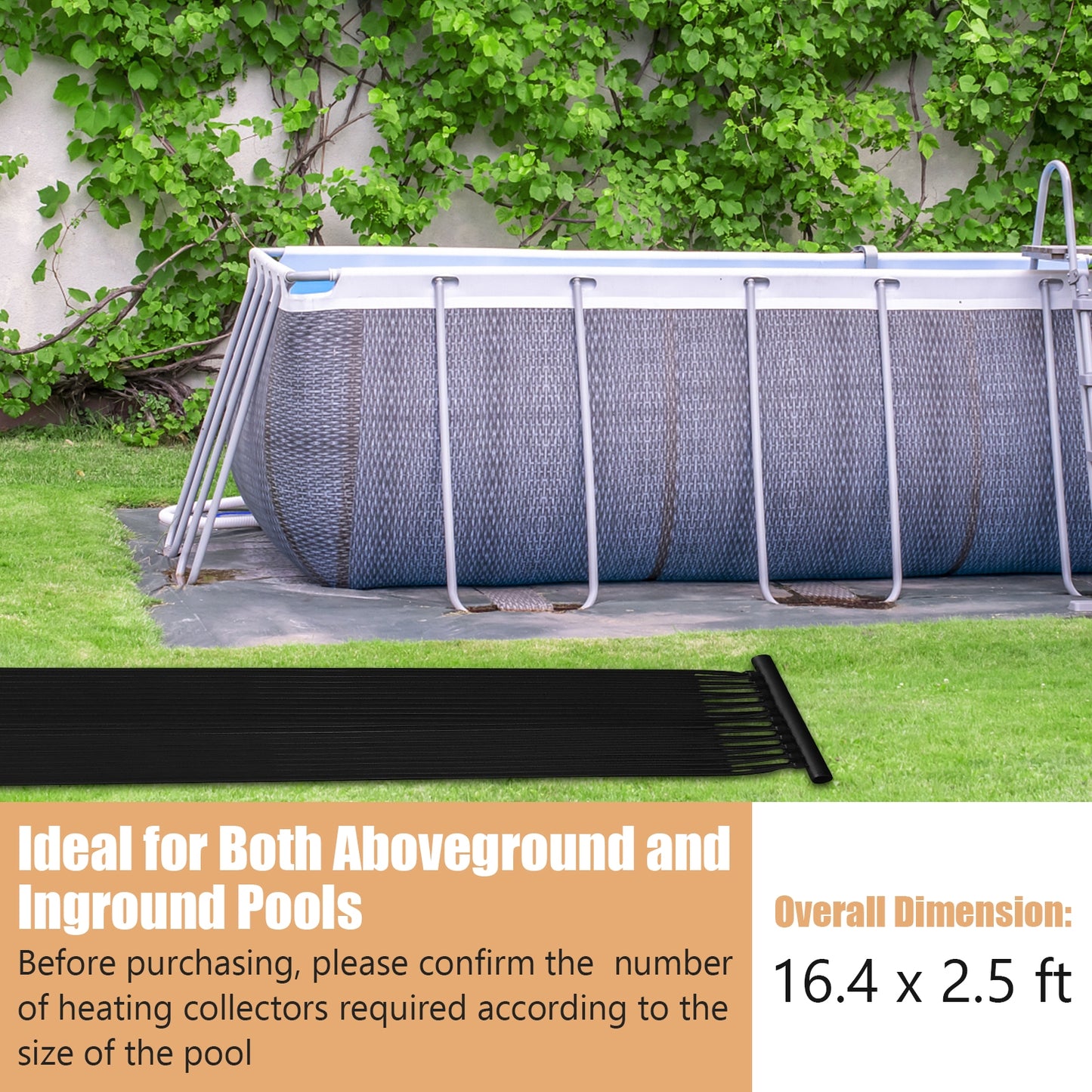 2 Pieces 16.4 Feet Weatherproof Solar Pool Heating System, Black Swimming Pools at Gallery Canada
