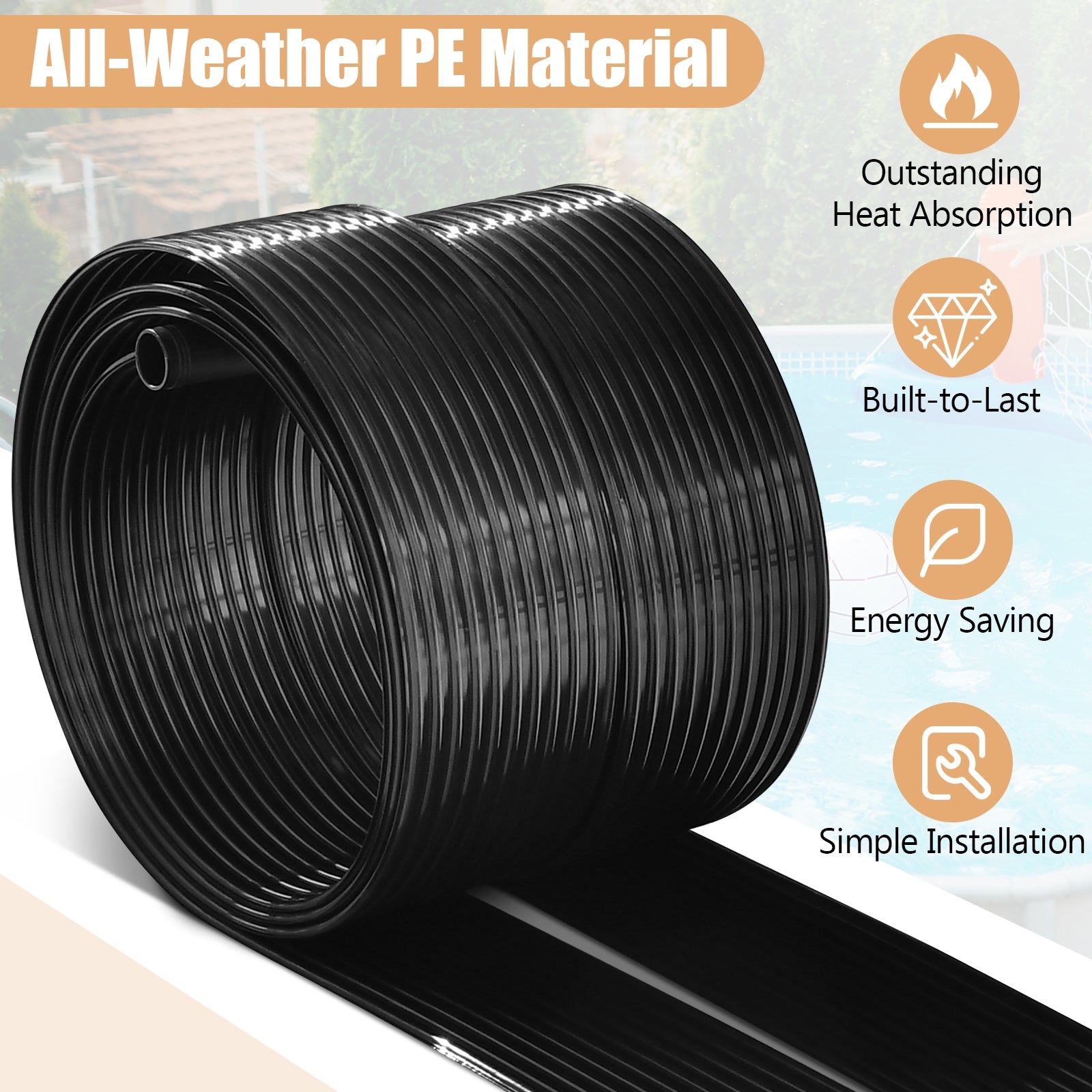 2 Pieces 16.4 Feet Weatherproof Solar Pool Heating System, Black Swimming Pools at Gallery Canada
