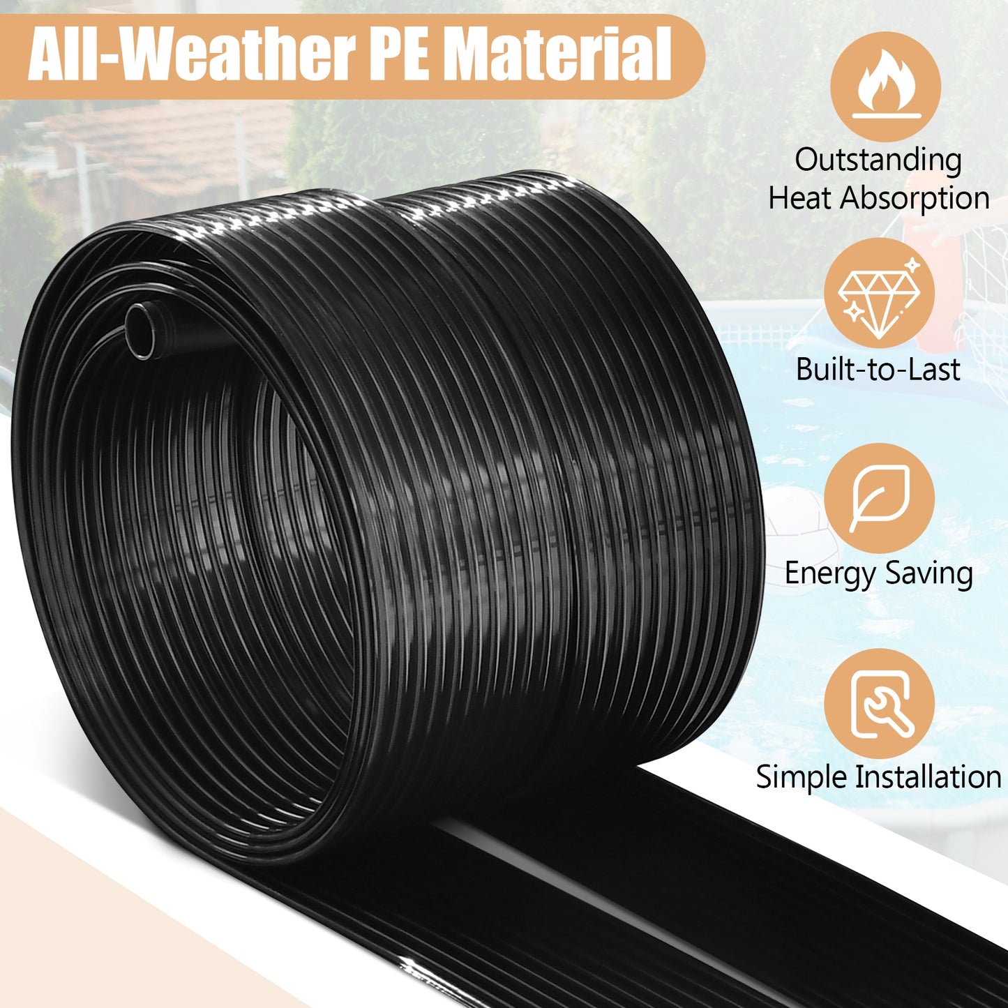 2 Pieces 16.4 Feet Weatherproof Solar Pool Heating System, Black Swimming Pools at Gallery Canada