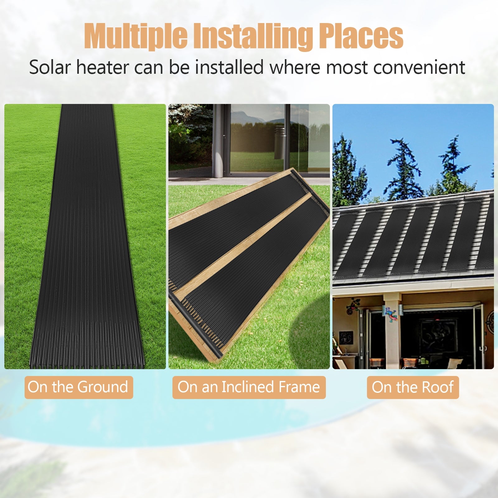 2 Pieces 16.4 Feet Weatherproof Solar Pool Heating System, Black Swimming Pools at Gallery Canada
