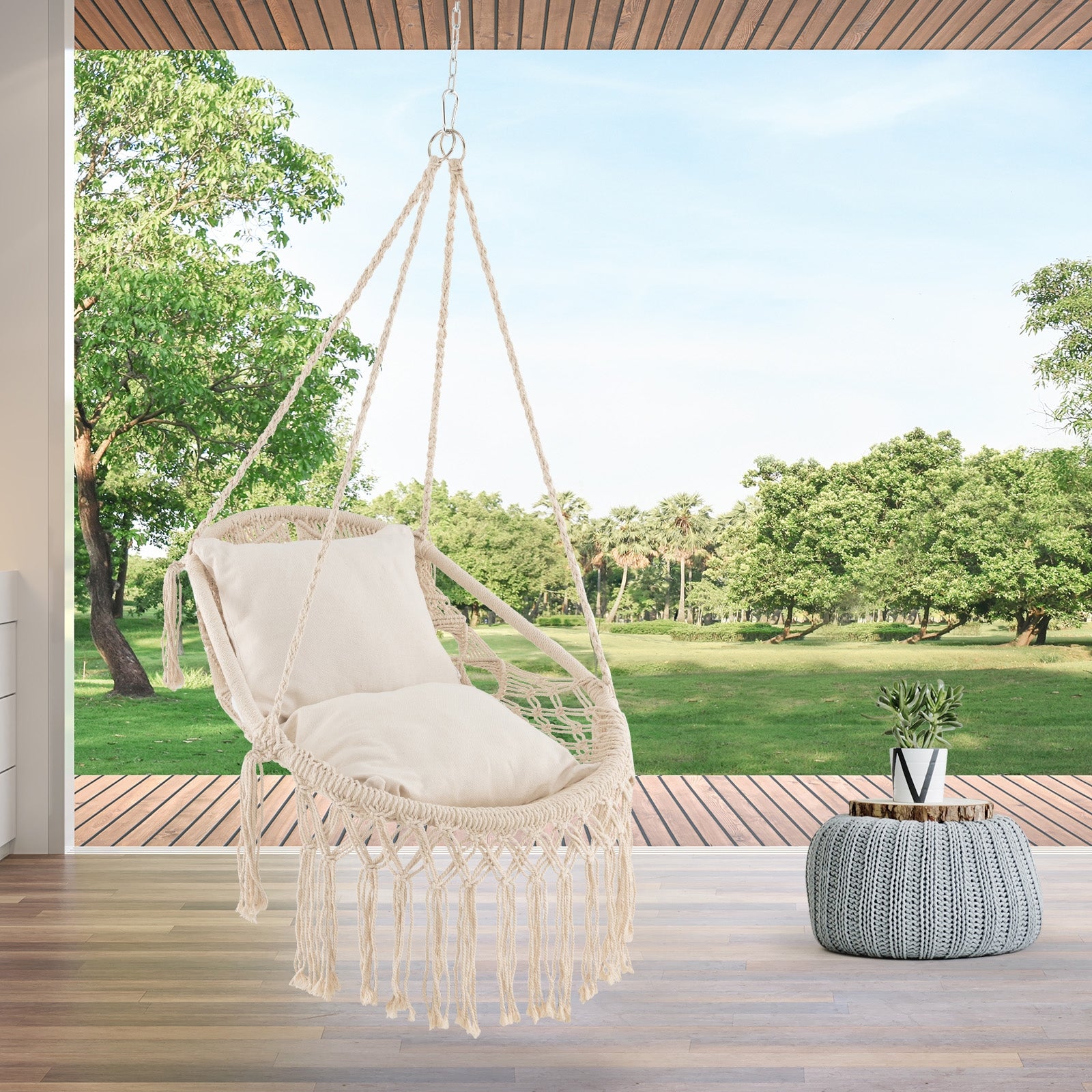Hanging Hammock Chair With Soft Seat Cushions, Beige Porch Swings at Gallery Canada