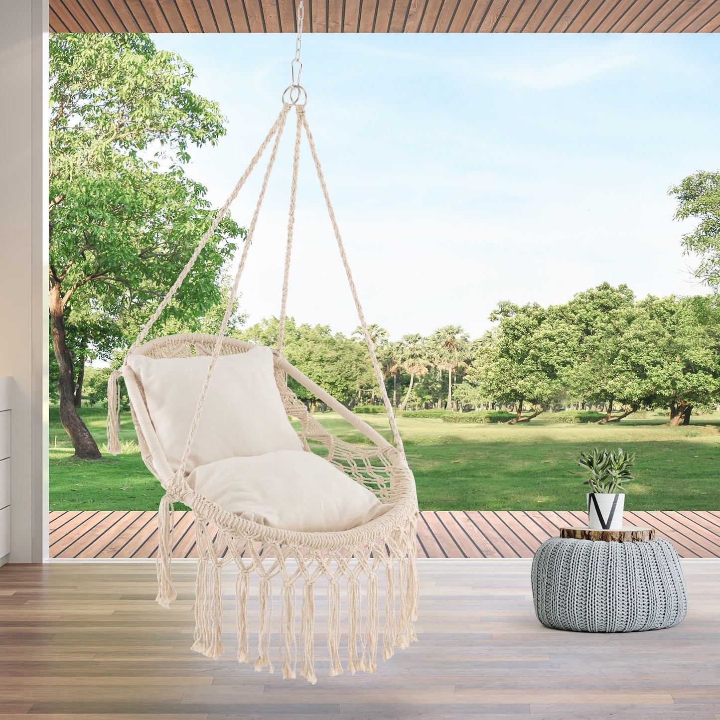 Hanging Hammock Chair With Soft Seat Cushions, Beige Porch Swings at Gallery Canada