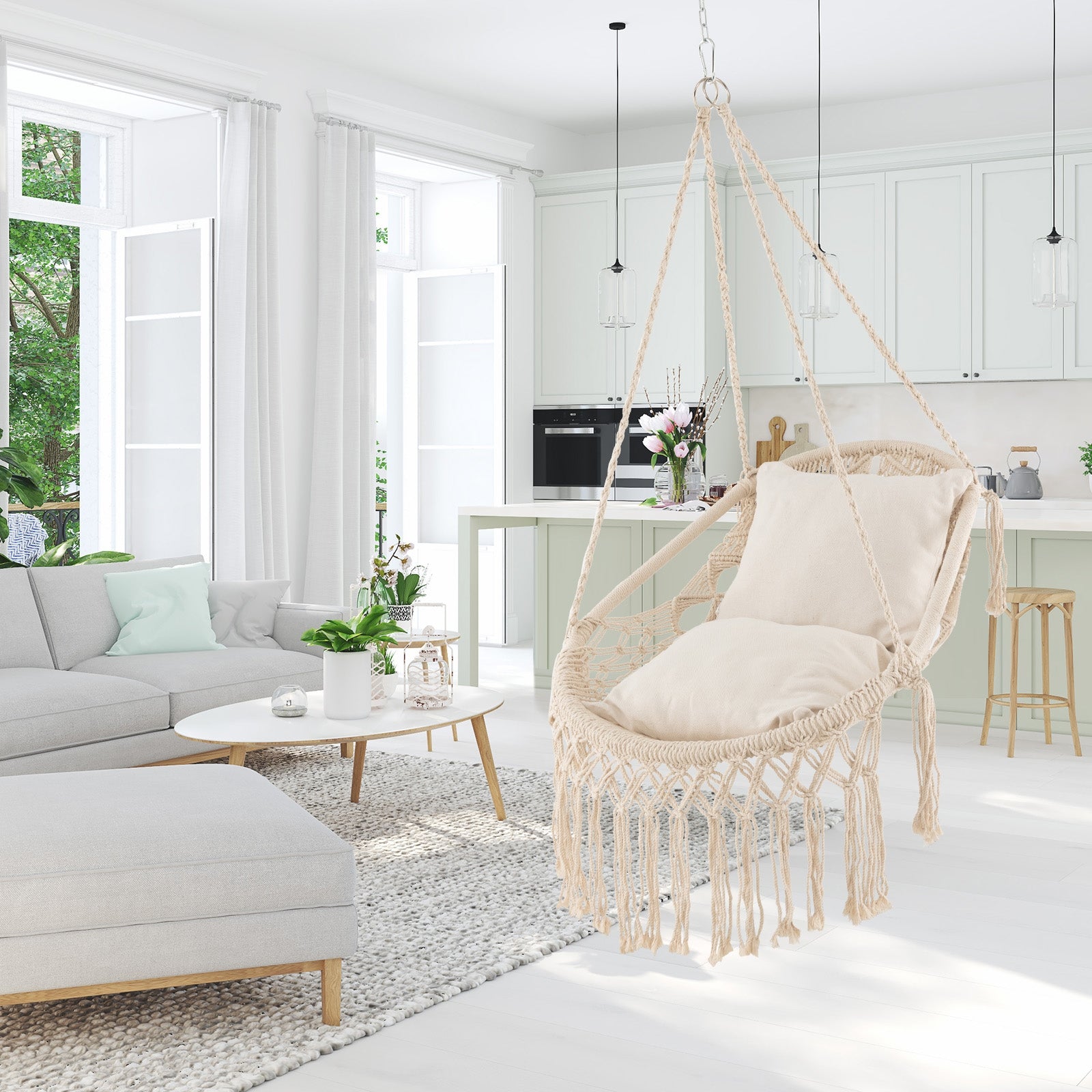 Hanging Hammock Chair With Soft Seat Cushions, Beige Porch Swings at Gallery Canada