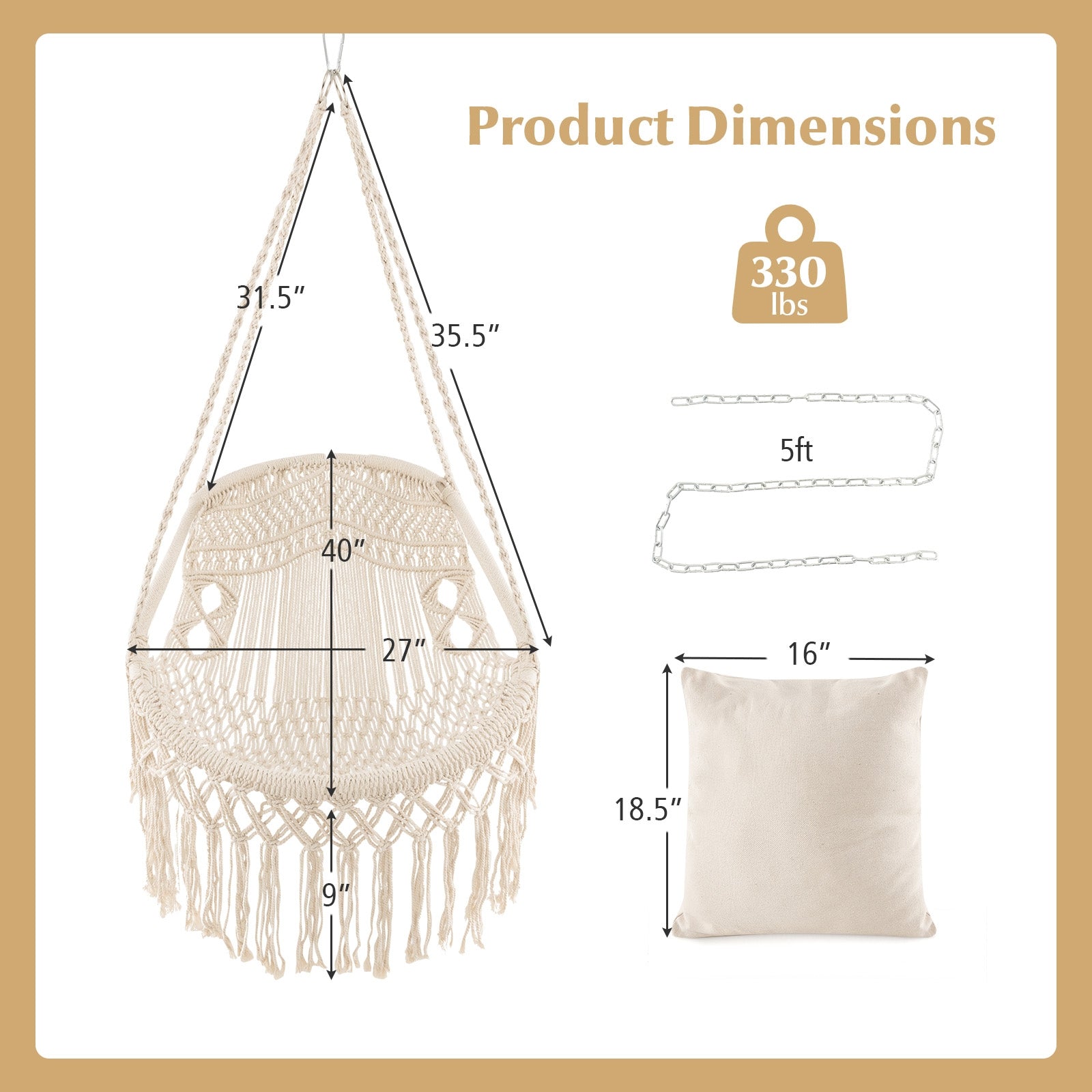 Hanging Hammock Chair With Soft Seat Cushions, Beige Porch Swings at Gallery Canada