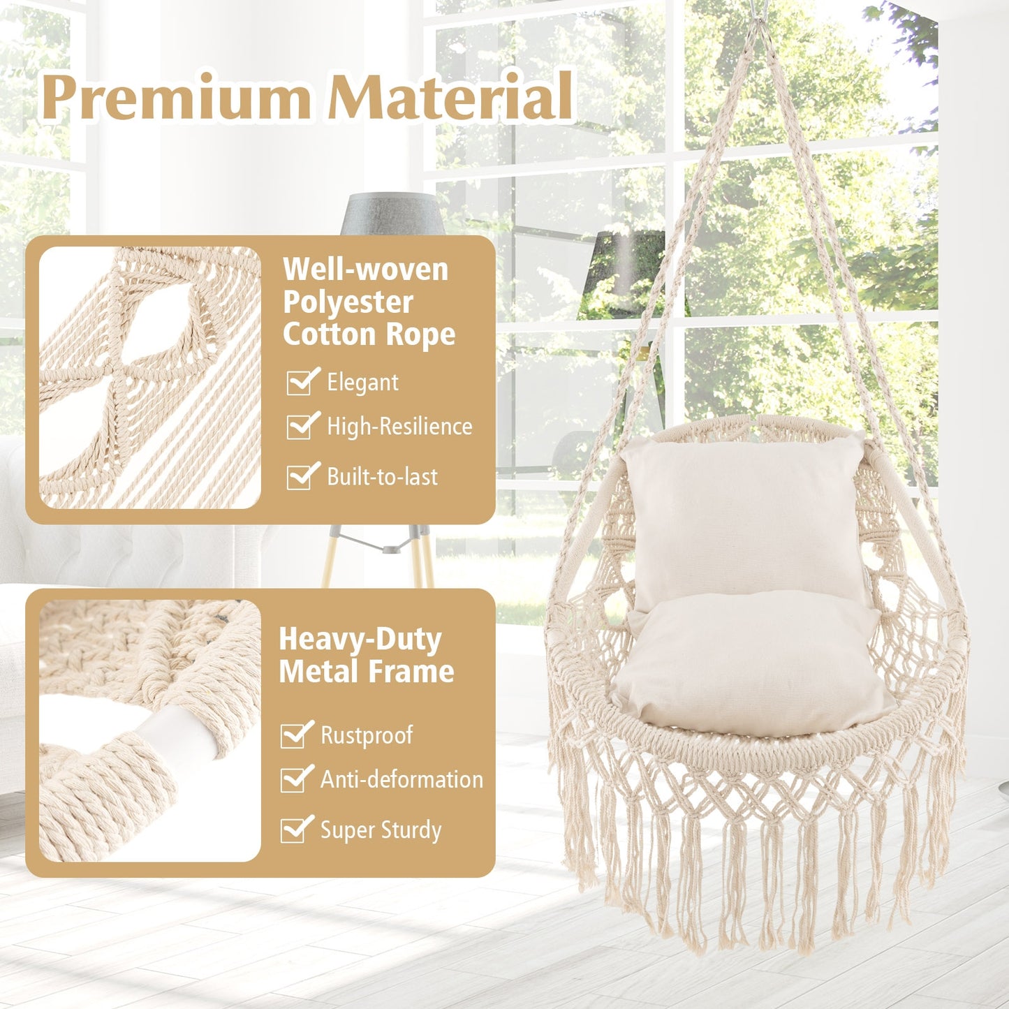 Hanging Hammock Chair With Soft Seat Cushions, Beige Porch Swings at Gallery Canada