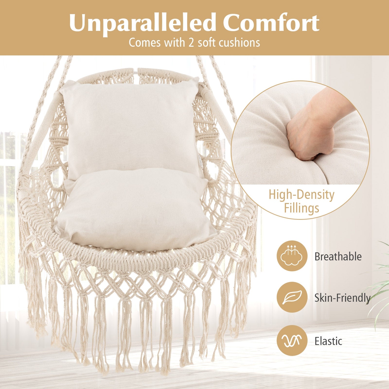 Hanging Hammock Chair With Soft Seat Cushions, Beige Porch Swings at Gallery Canada