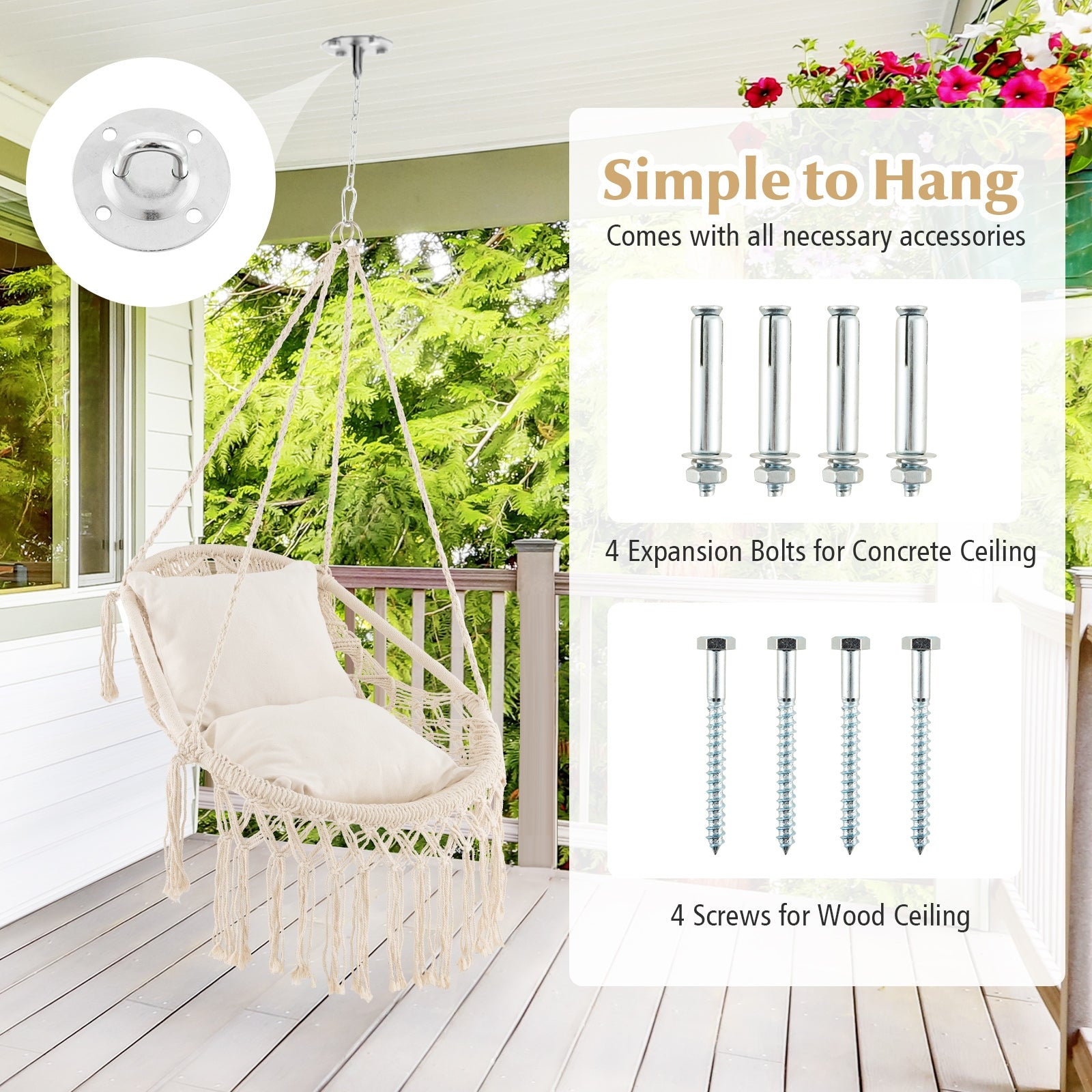 Hanging Hammock Chair With Soft Seat Cushions, Beige Porch Swings at Gallery Canada