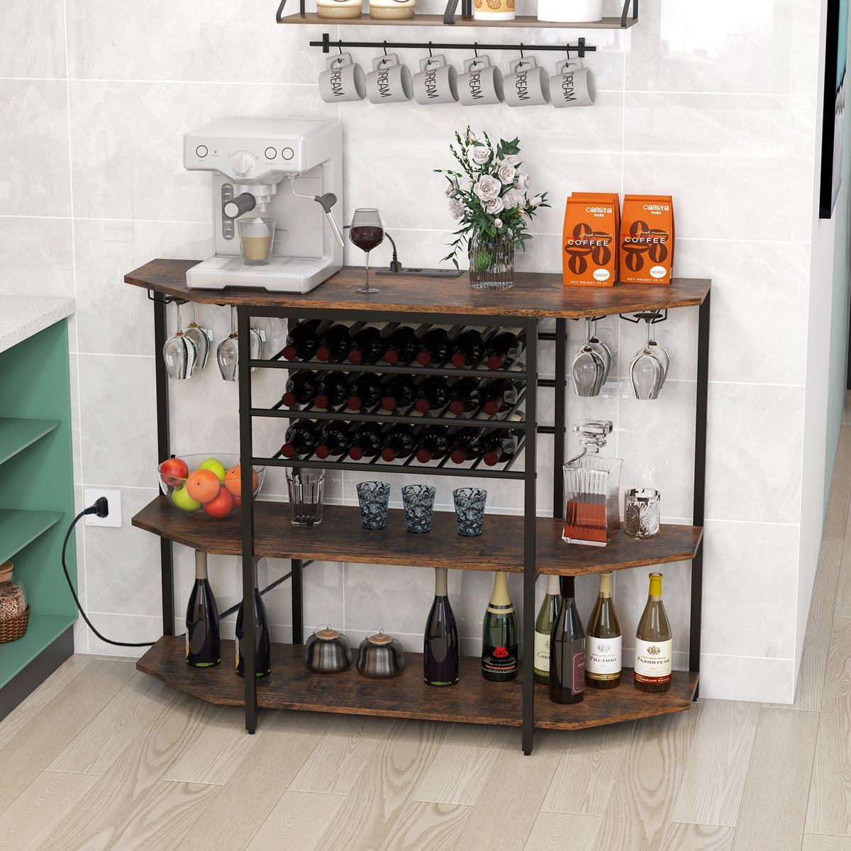 3-Tier Wine Bar Cabinet With Storage Shelves, Brown Wine Racks at Gallery Canada