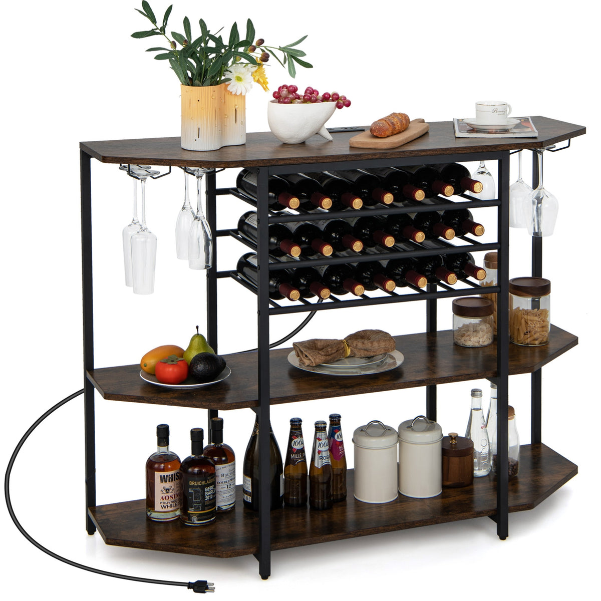 3-Tier Wine Bar Cabinet With Storage Shelves, Brown Wine Racks at Gallery Canada