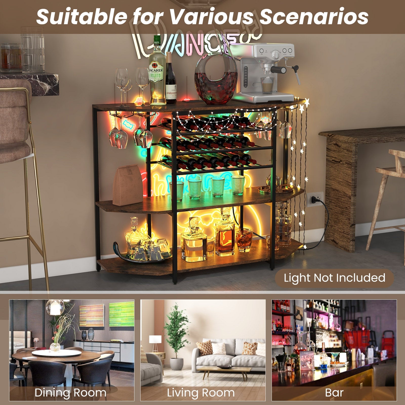 3-Tier Wine Bar Cabinet With Storage Shelves, Brown Wine Racks at Gallery Canada