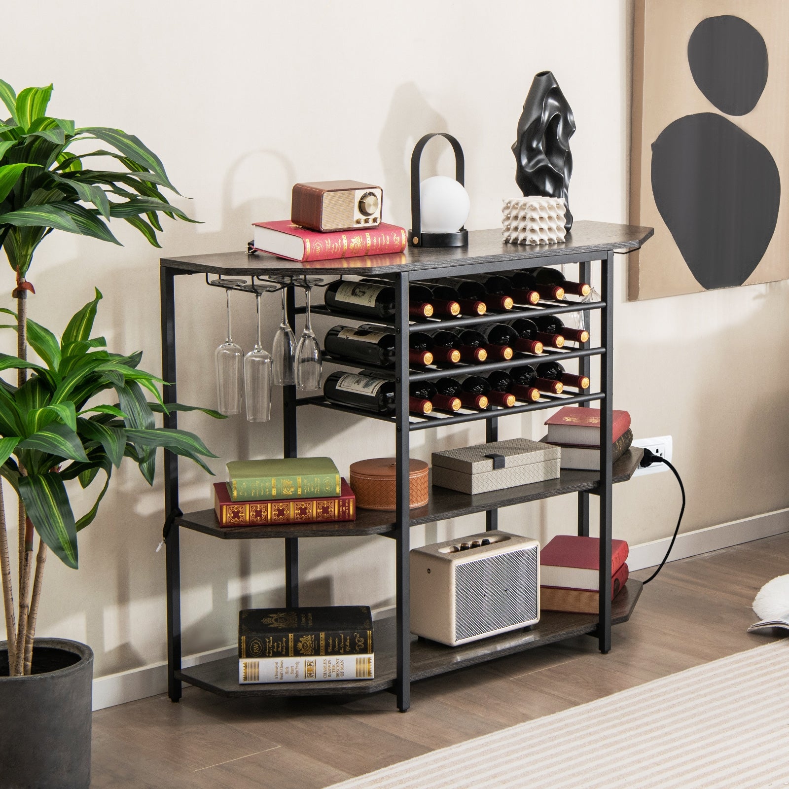 3-Tier Wine Bar Cabinet, With Storage Shelves, Gray Wine Racks at Gallery Canada
