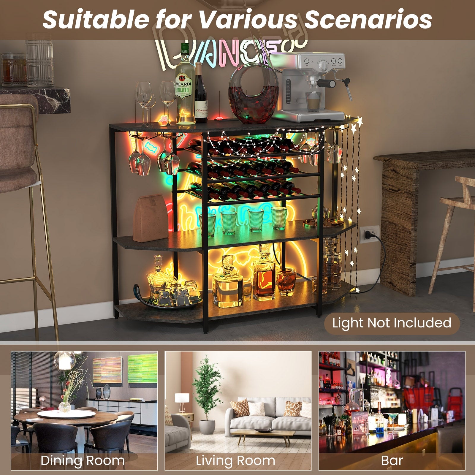 3-Tier Wine Bar Cabinet, With Storage Shelves, Gray Wine Racks at Gallery Canada