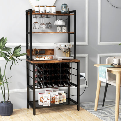 Wine Bar Cabinet, 4 Tier Storage Shelves, Glass Holders, Brown Wine Racks at Gallery Canada