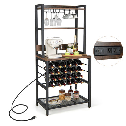 Wine Bar Cabinet, 4 Tier Storage Shelves, Glass Holders, Brown Wine Racks at Gallery Canada