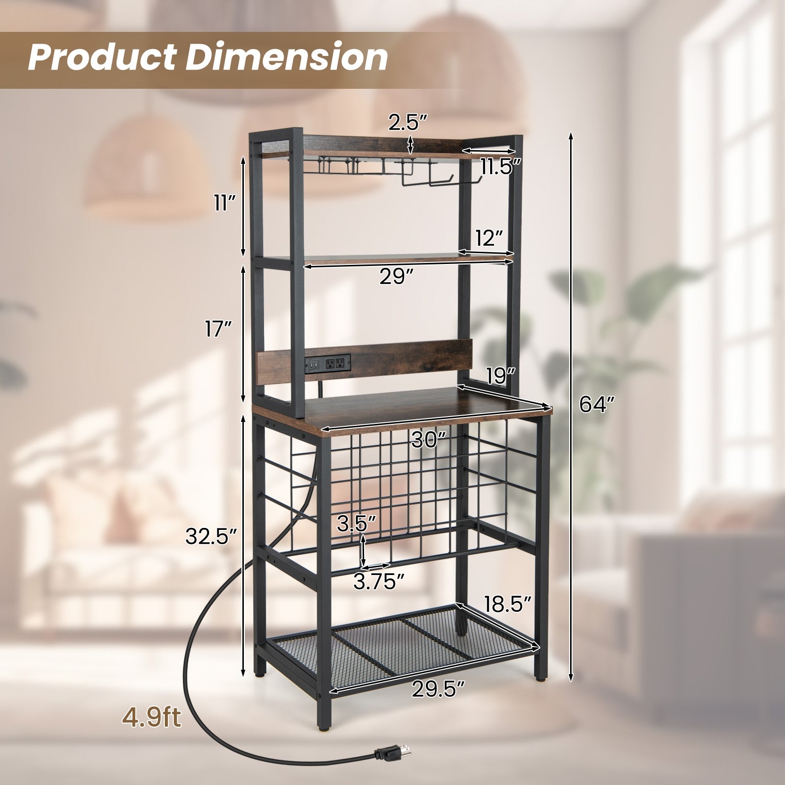 Wine Bar Cabinet, 4 Tier Storage Shelves, Glass Holders, Brown Wine Racks at Gallery Canada